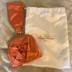 Roger Vivier satin clutch bag w/ rose salmon pink